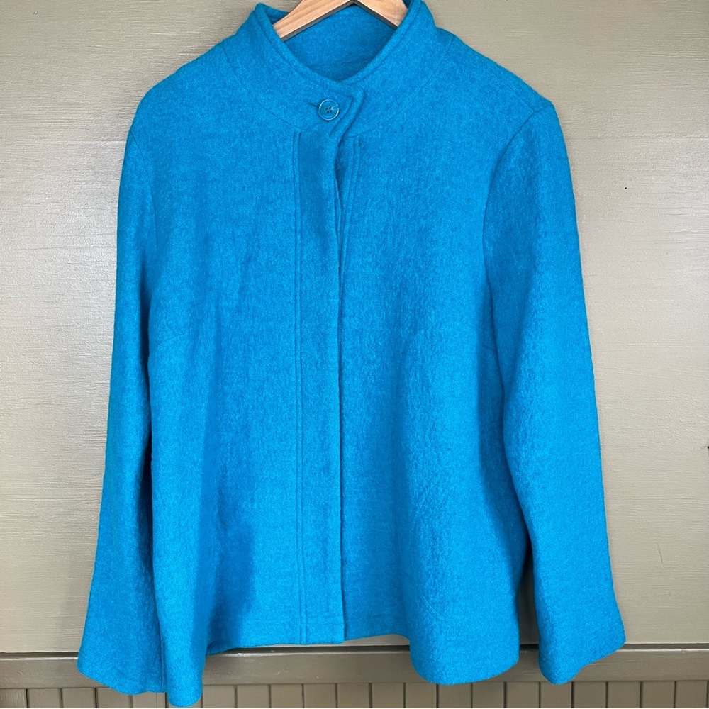 Wool Overs Turquoise Cape Hidden Placket Jacket Medium
